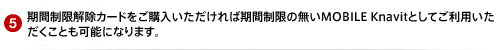 期間制限解除カードをご購入いただければ期間制限の無いMOBILE Knavitとしてご利用いただくことも可能になります。